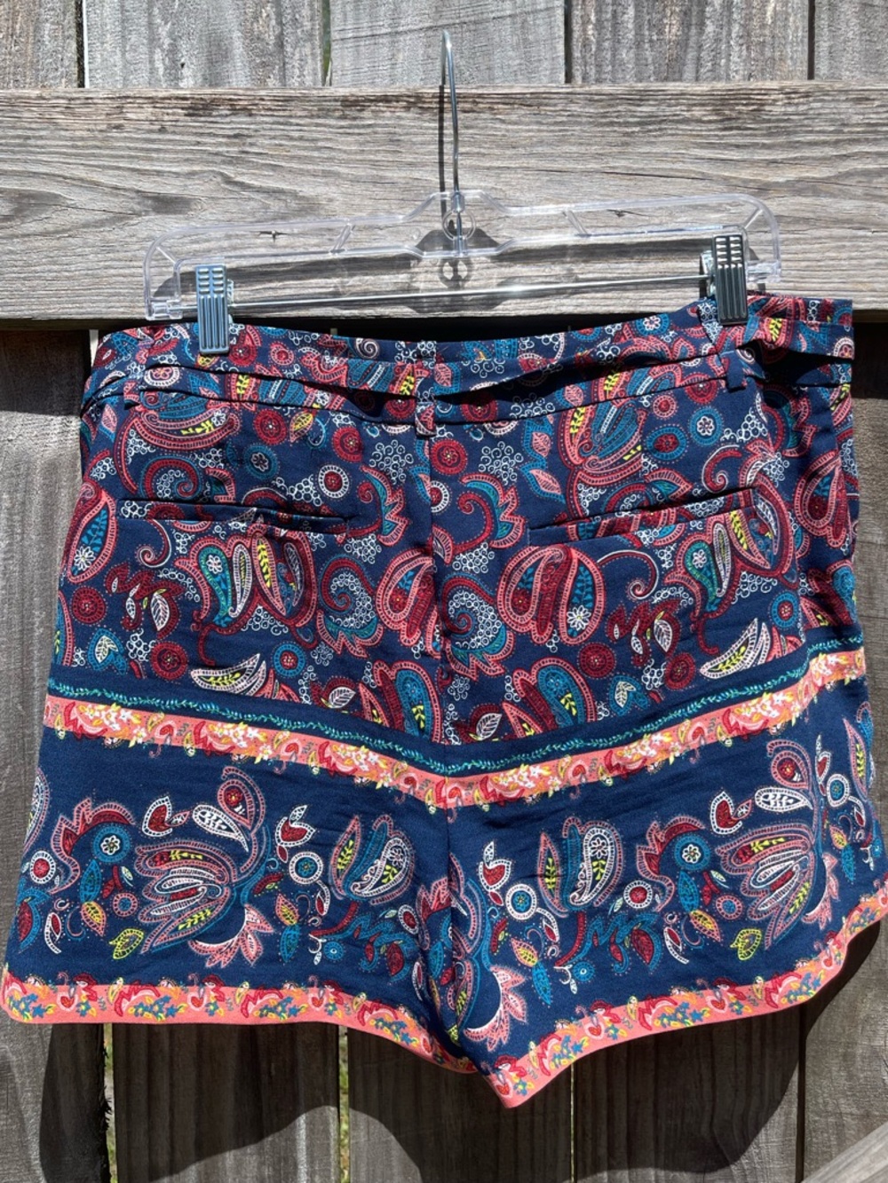 LOFT Navy Paisley Shorts with Coral and Teal Accents Size 12 - Picture 7 of 8